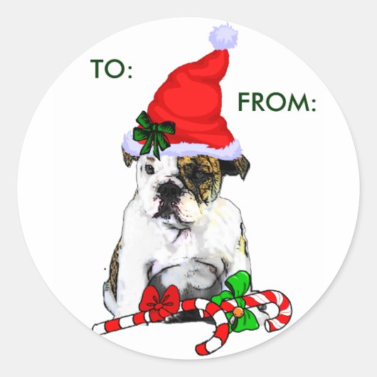 English Bulldog kerstcadeaus Ronde Sticker (Voorkant)