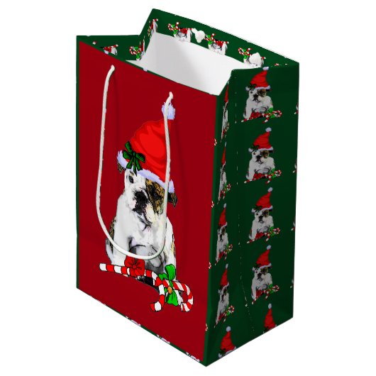 English Bulldog kerstfeest Medium Cadeauzakje (Voorkant Gekanteld)