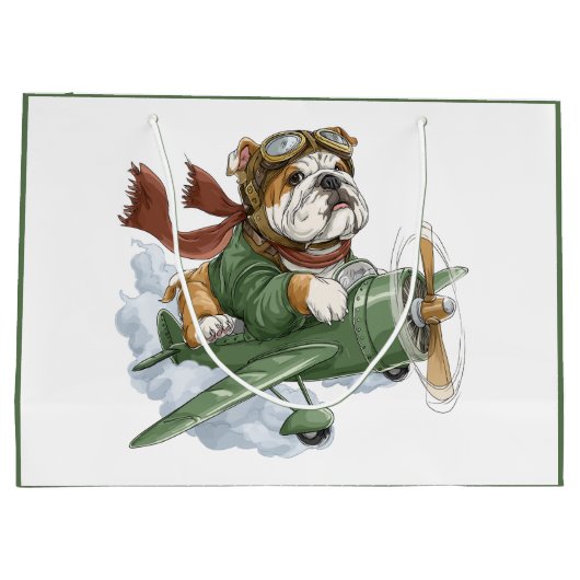 English Bulldog Pilot Airplane Groot Cadeauzakje (Achterkant)
