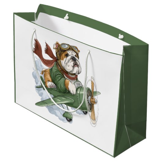 English Bulldog Pilot Airplane Groot Cadeauzakje (Achterkant Gekanteld)