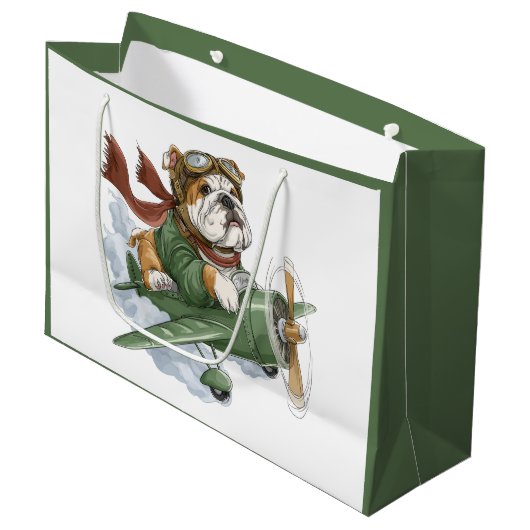 English Bulldog Pilot Airplane Groot Cadeauzakje (Voorkant Gekanteld)