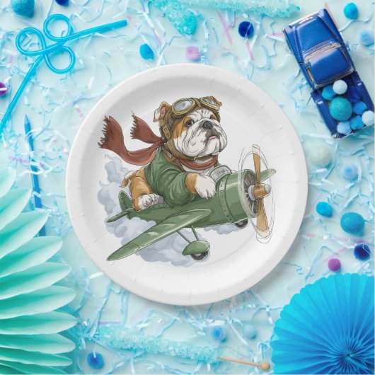 English Bulldog Pilot Airplane Papieren Bordje (Feest)