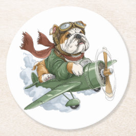 English Bulldog Pilot Airplane Ronde Kartonnen Onderzetter