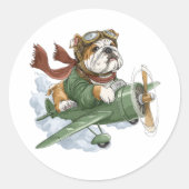 English Bulldog Pilot Airplane Ronde Sticker (Voorkant)