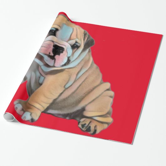 English Bulldog Red Cadeaupapier (Uitgerold)