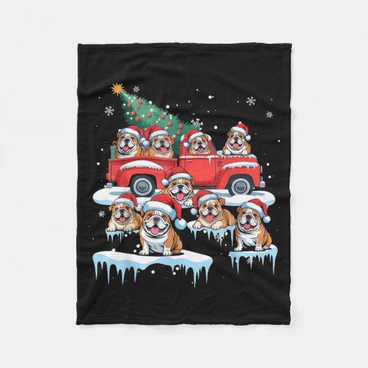 English Bulldog Riding Red Truck Ugly Sweater Chri Fleece Deken (Voorkant)