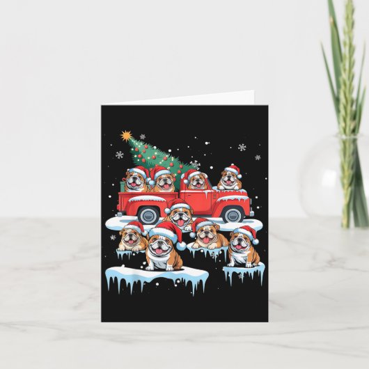 English Bulldog Riding Red Truck Ugly Sweater Chri Kaart (Voorkant)