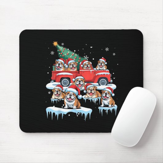 English Bulldog Riding Red Truck Ugly Sweater Chri Muismat (Met muis)