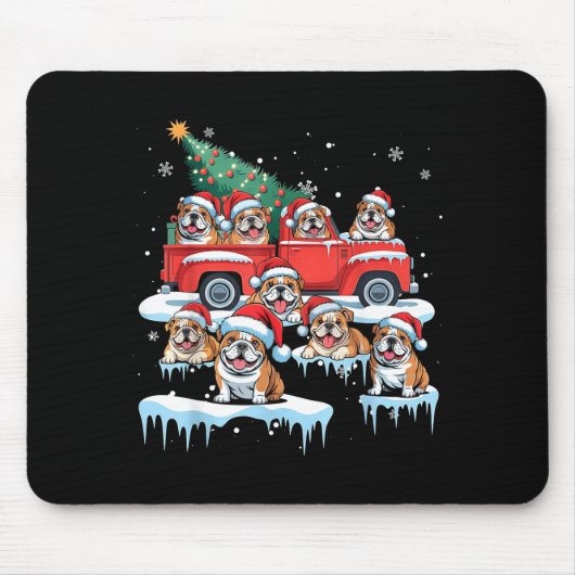 English Bulldog Riding Red Truck Ugly Sweater Chri Muismat (Voorkant)