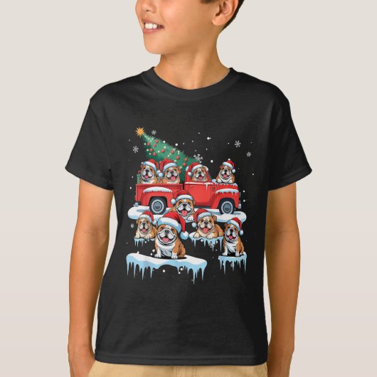 English Bulldog Riding Red Truck Ugly Sweater Chri T-shirt (Voorkant)
