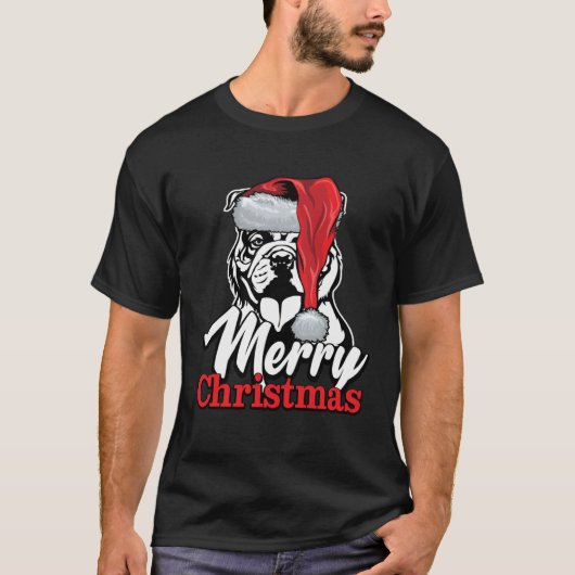 English Bulldog Santa Hat Merry Christmas T-shirt (Voorkant)