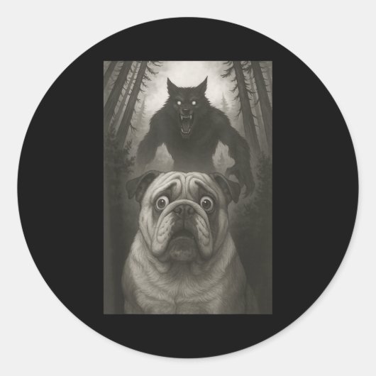 English Bulldog Selfie With Werewolf Funny  Ronde Sticker (Voorkant)