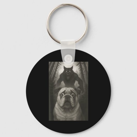 English Bulldog Selfie With Werewolf Funny  Sleutelhanger (Voorkant)