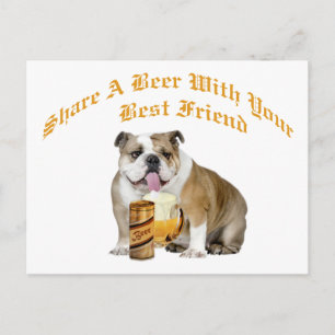 English Bulldog Shares Beer Briefkaart