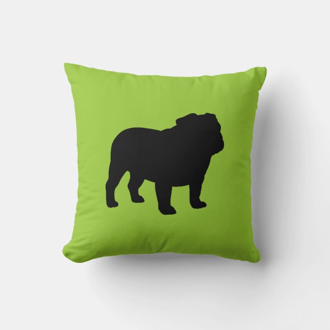 English Bulldog Silhouette Black en Green Kussen (Voorkant)