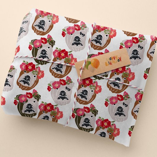 English Bulldog Silhouette Cartoon Head Cadeaupapier