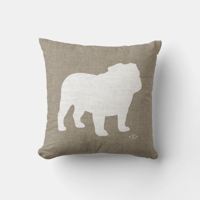 English Bulldog Silhouette Faux Linen Hondenliefhe Kussen (Voorkant)