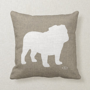 English Bulldog Silhouette Faux Linen Hondenliefhe Kussen