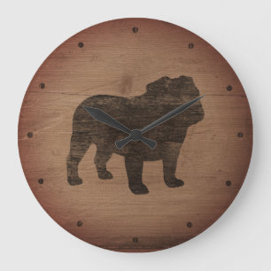 English Bulldog Silhouette Faux Weathered Wood Grote Klok