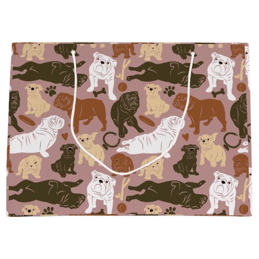 English Bulldog Silhouette in bruine tonnen Groot Cadeauzakje (Voorkant)