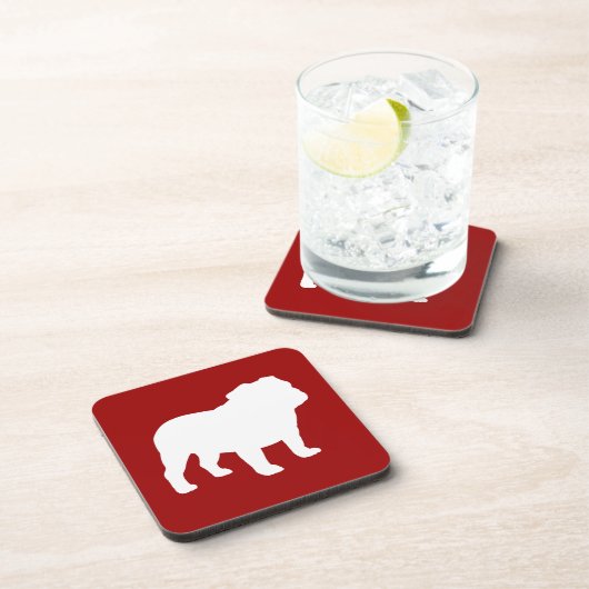 English Bulldog Silhouette Red en White Drankjes Onderzetter (Rechterzijde)