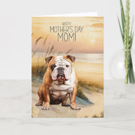 English Bulldog Sunset Beach Mother's Day Feestdagen Kaart