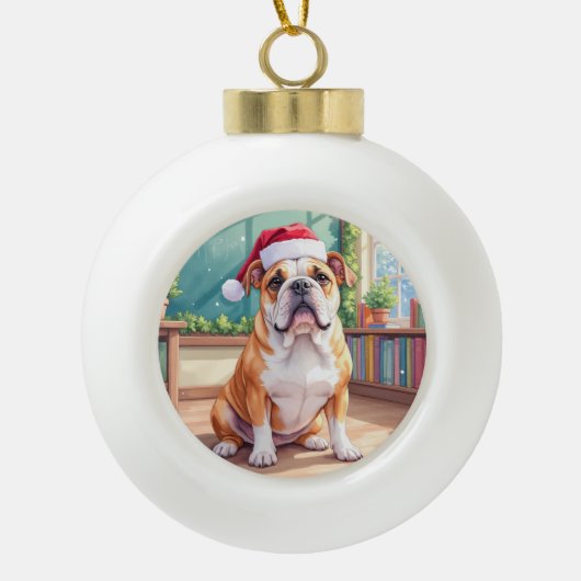 English Bulldog Teacher Classroom Santa Hat Keramische Bal Ornament (Voorkant)