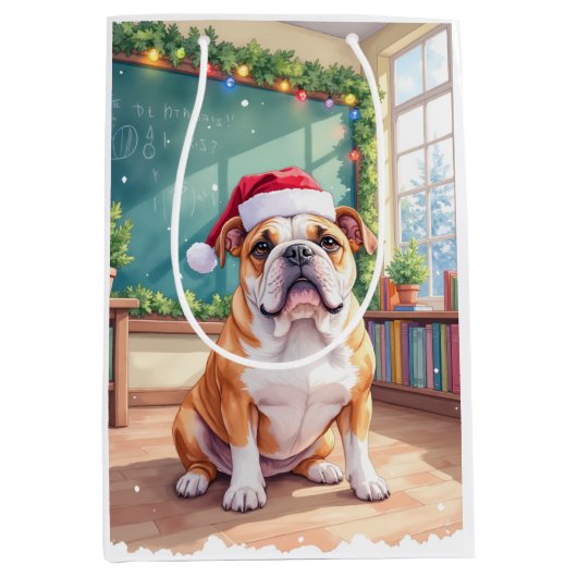 English Bulldog Teacher Classroom Santa Hat Medium Cadeauzakje (Voorkant)