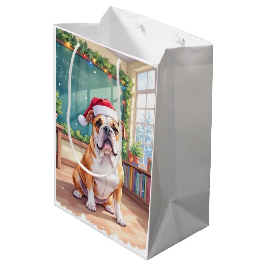 English Bulldog Teacher Classroom Santa Hat Medium Cadeauzakje (Achterkant Gekanteld)