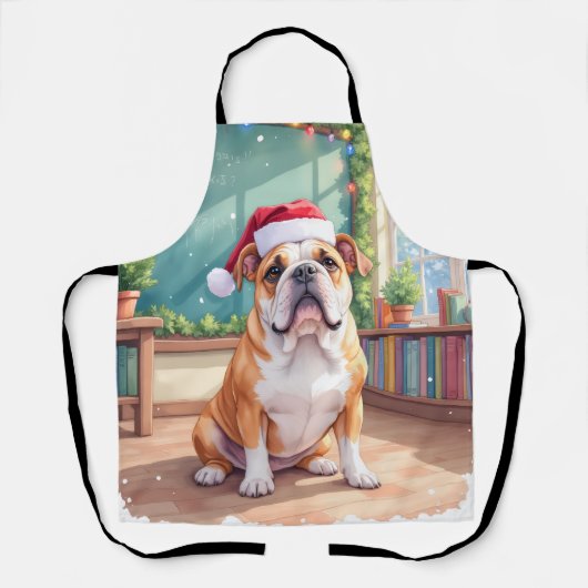English Bulldog Teacher Classroom Santa Hat Schort (Voorkant)
