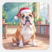 English Bulldog Teacher Classroom Santa Hat Vierkante Sticker (Voorkant)