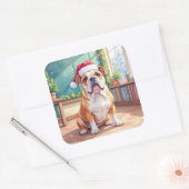 English Bulldog Teacher Classroom Santa Hat Vierkante Sticker (Envelop)