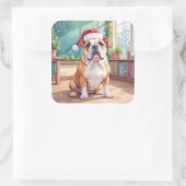 English Bulldog Teacher Classroom Santa Hat Vierkante Sticker (Tas)