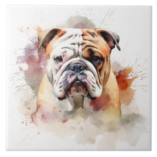 English Bulldog Waterverf Portret Tegeltje (Voorkant)