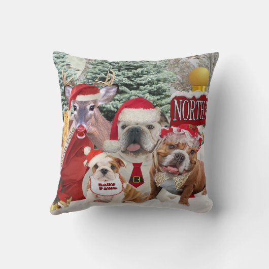 English Bulldog Winter Fun Pillow Kussen (Achterkant)
