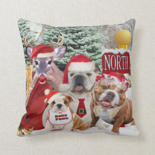 English Bulldog Winter Fun Pillow Kussen