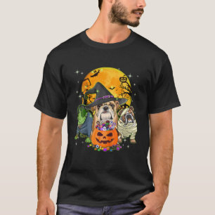 English Bulldog Witch Halloween Costumes Pumpkin F T-shirt