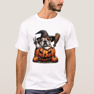 English Bulldog Witch Pumpkin T-shirt