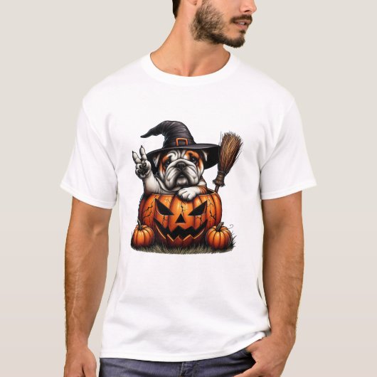 English Bulldog Witch Pumpkin T-shirt (Voorkant)