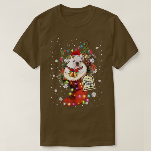 English Bulldog Xmas Boot Kerstmis Sock Winter Sn T-shirt (Design voorkant)