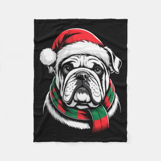 English Bulldog Xmas Santa Hat F Christmas Costume Fleece Deken (Voorkant)