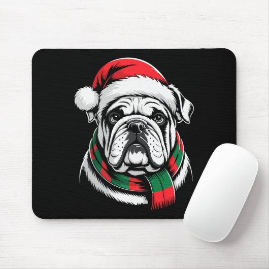 English Bulldog Xmas Santa Hat F Christmas Costume Muismat (Met muis)