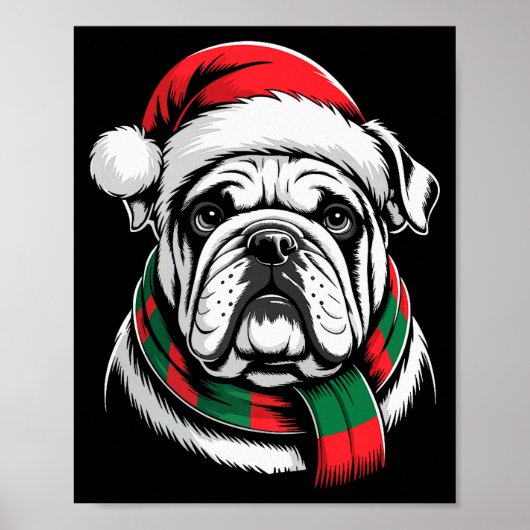 English Bulldog Xmas Santa Hat F Christmas Costume Poster (Voorkant)