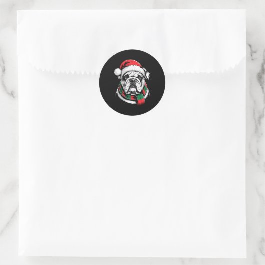 English Bulldog Xmas Santa Hat F Christmas Costume Ronde Sticker (Tas)