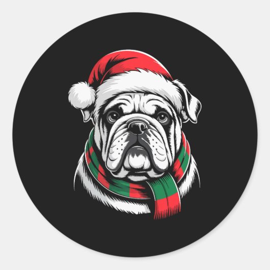 English Bulldog Xmas Santa Hat F Christmas Costume Ronde Sticker (Voorkant)