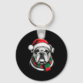 English Bulldog Xmas Santa Hat F Christmas Costume Sleutelhanger (Voorkant)