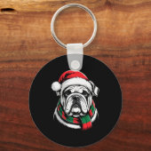 English Bulldog Xmas Santa Hat F Christmas Costume Sleutelhanger (Voorkant)