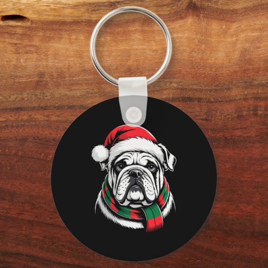 English Bulldog Xmas Santa Hat F Christmas Costume Sleutelhanger (Voorkant)
