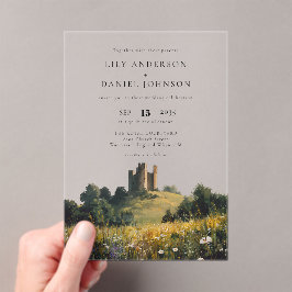 English Castle Wildflowers Floral Wedding Acryl Uitnodigingen