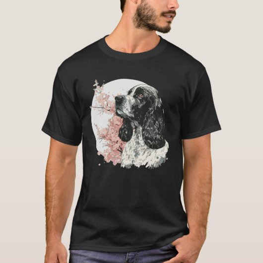 English Cocker Spaniel Cherry Blossom Dog Japanese T-shirt (Voorkant)